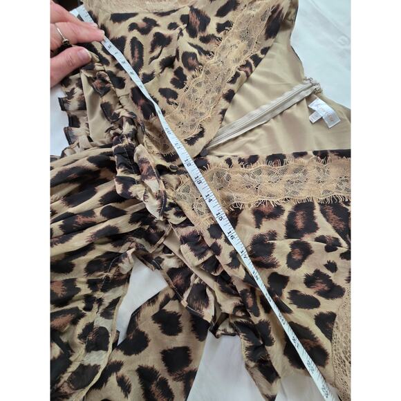 Rosevelvet EUC Leopard cut out lace sheer ruffle maxi dress 2X brown tan - Picture 7 of 17